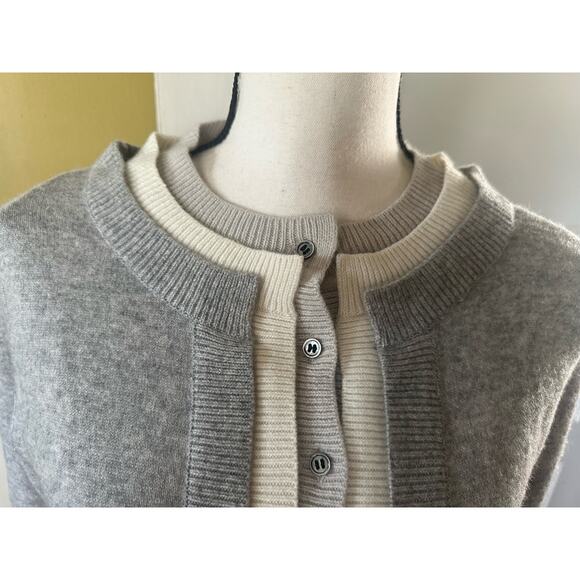 NWT Diane Snyder Cashmere Glenn Triple Band Gray Layered Cardigan size M - Picture 3 of 16